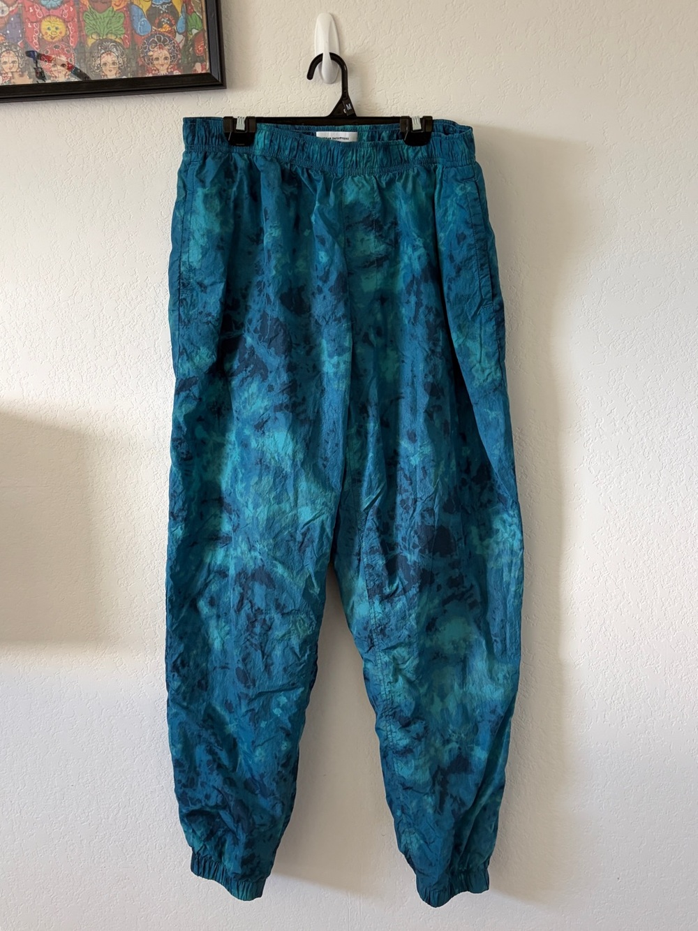 URBAN OUTFITTERS Tie-Dye Nylon Track Pants Windbreaker Joggers Mesh Lined Teal L